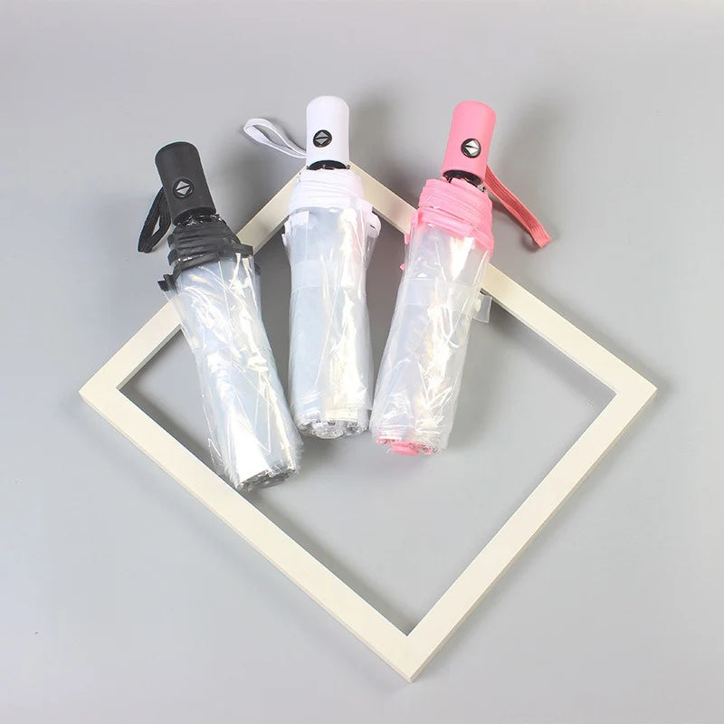 Foldable transparent umbrella fully automatic transparent three-fold sunny umbrella student simple sunny umbrella supplies Oasis Select