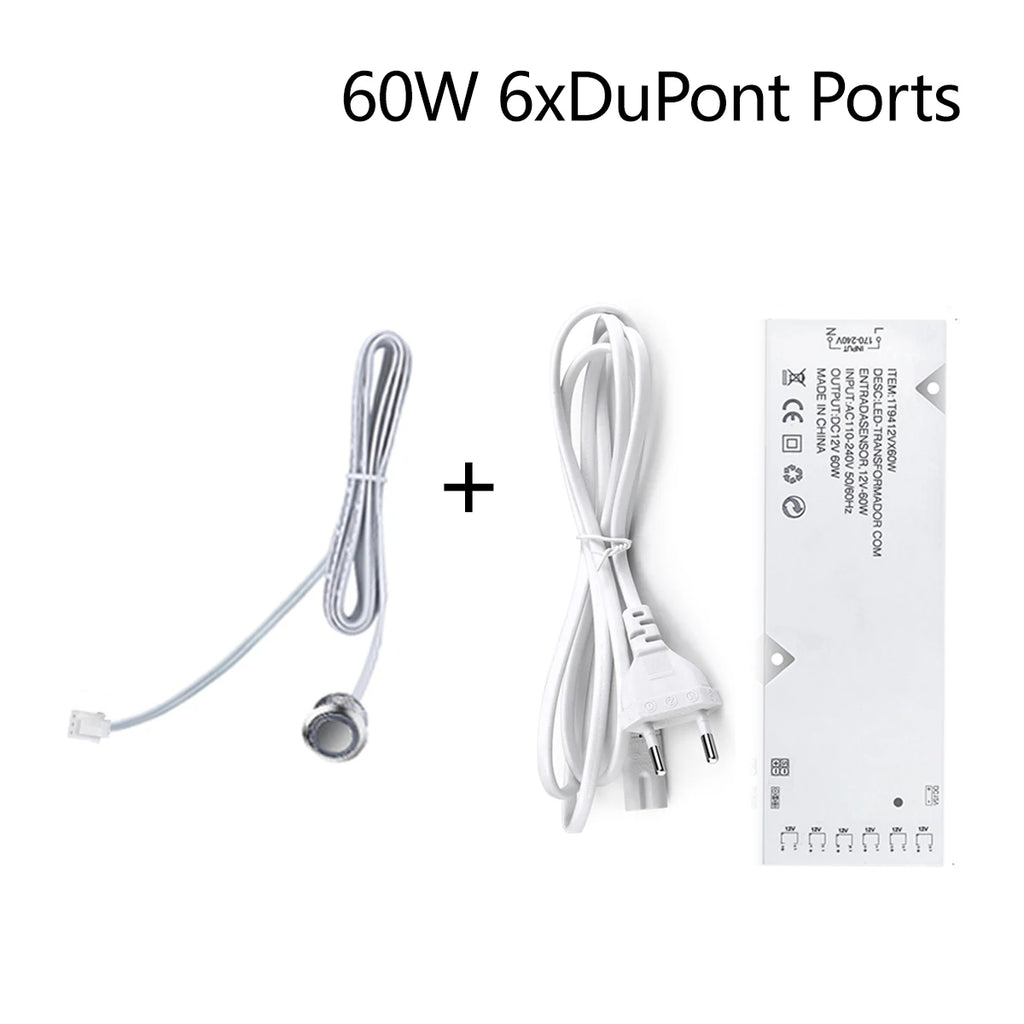 COB 2835 5050 LED Strip Controller Touch Switch Dimmer with 12V Power Charger 4-10 Dupont Ports Lighting Transformers Driver Oasis Select 60W 6xDupont Port 12 V US Plug