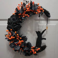 Halloween Gothic Rose Moon Cat Wreath Halloween Door Decoration Crystal Moon Wreath Oasis Select Black orange Two 35 38 5