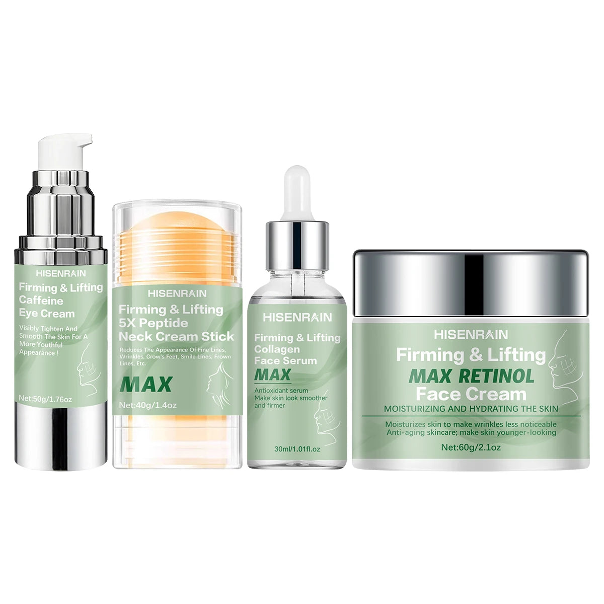 HISENRAIN 4 in 1 Travel Skincare Kit-Face, Eye, Neck Cream & Serum Set, Moisturizing Christmas Gifts for Women, Premium Holiday. Oasis Select
