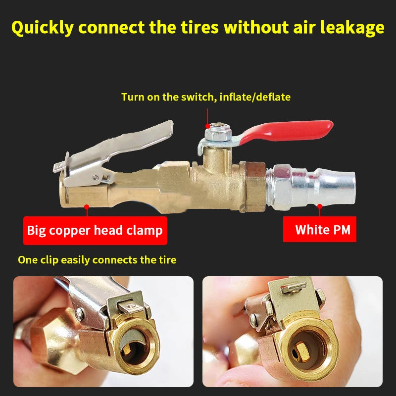 Chuck Quick Inflation Hose Nozzle Car Tire Inflator Nozzle Lock On Tire Inflator With Valve Air Compressor Adapter For Car SUV Oasis Select