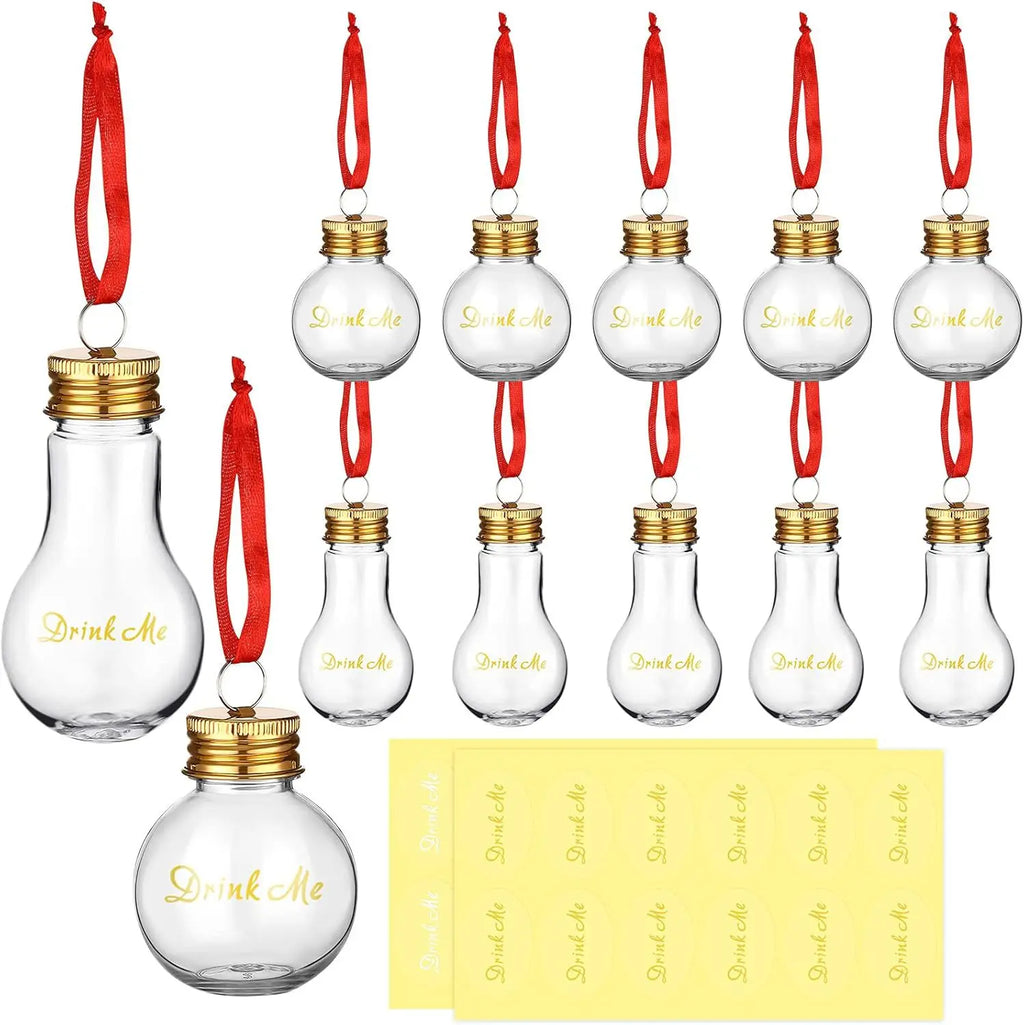 50ml Fillable Transparent Light Bulb Bottle With red rope Christmas Decoration Atmosphere Transparent PET Material Juice Bottle Oasis Select