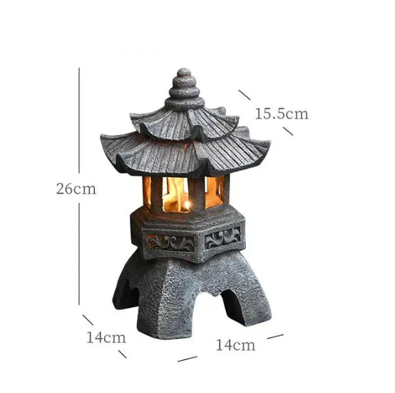 Solar Powered Japanese Pagoda Lantern Waterproof Outdoor Garden Decor Light Automatic Luminescence Zen Style Yard Pathway Lamp Oasis Select B