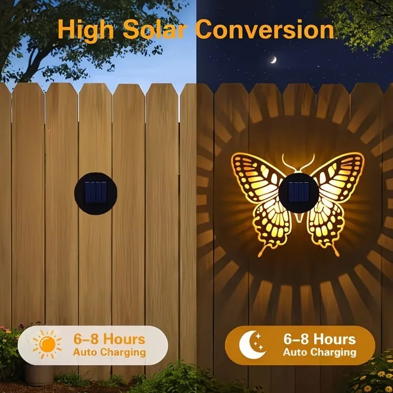 1-8PCS Solar Butterfly Wall Light Iron Hollow Projection Lamp Vintage Pattern Shadow for Outdoor Fence Gate Garden Decoration Oasis Select