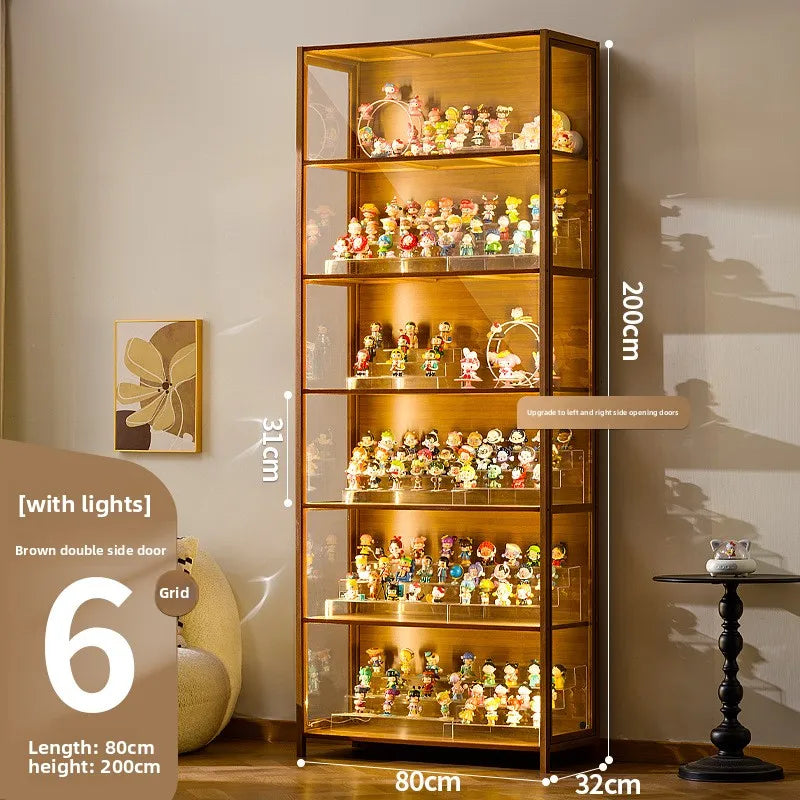 Luxury Glass Door Solid Wood Figure Blind Box Model Dust-proof