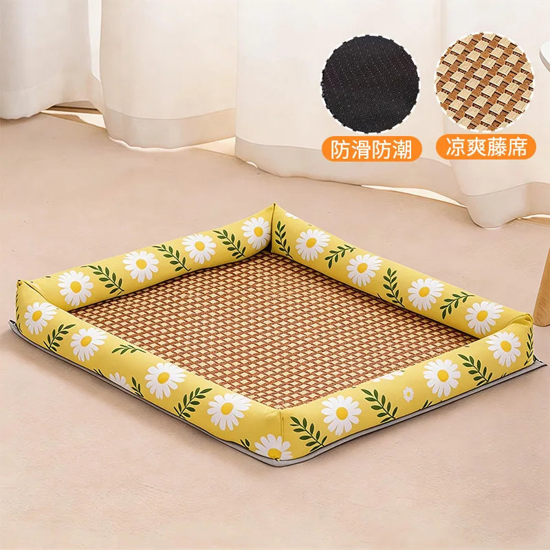 Summer cooling mat dog bed cat bed summer dog house pet supplies for Teddy and small dogs all‑season universal mattress Oasis Select B-Yellow Sunflower XL-70x55cm