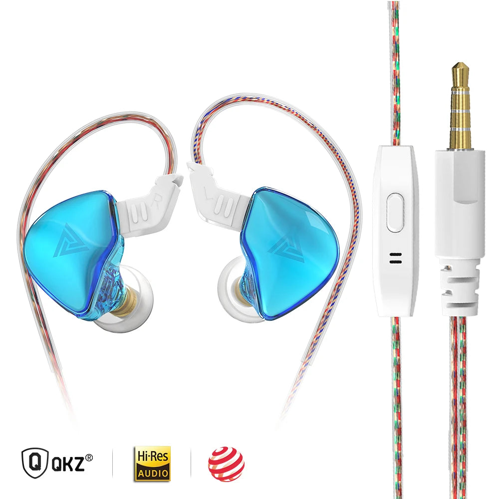 Original QKZ AK6 Copper Driver HiFi Wired Earphone Race Sport Headphone Bass Stereo Headset Music Earbuds 3.5MM In Ear With Mic Oasis Select AK8-Blue