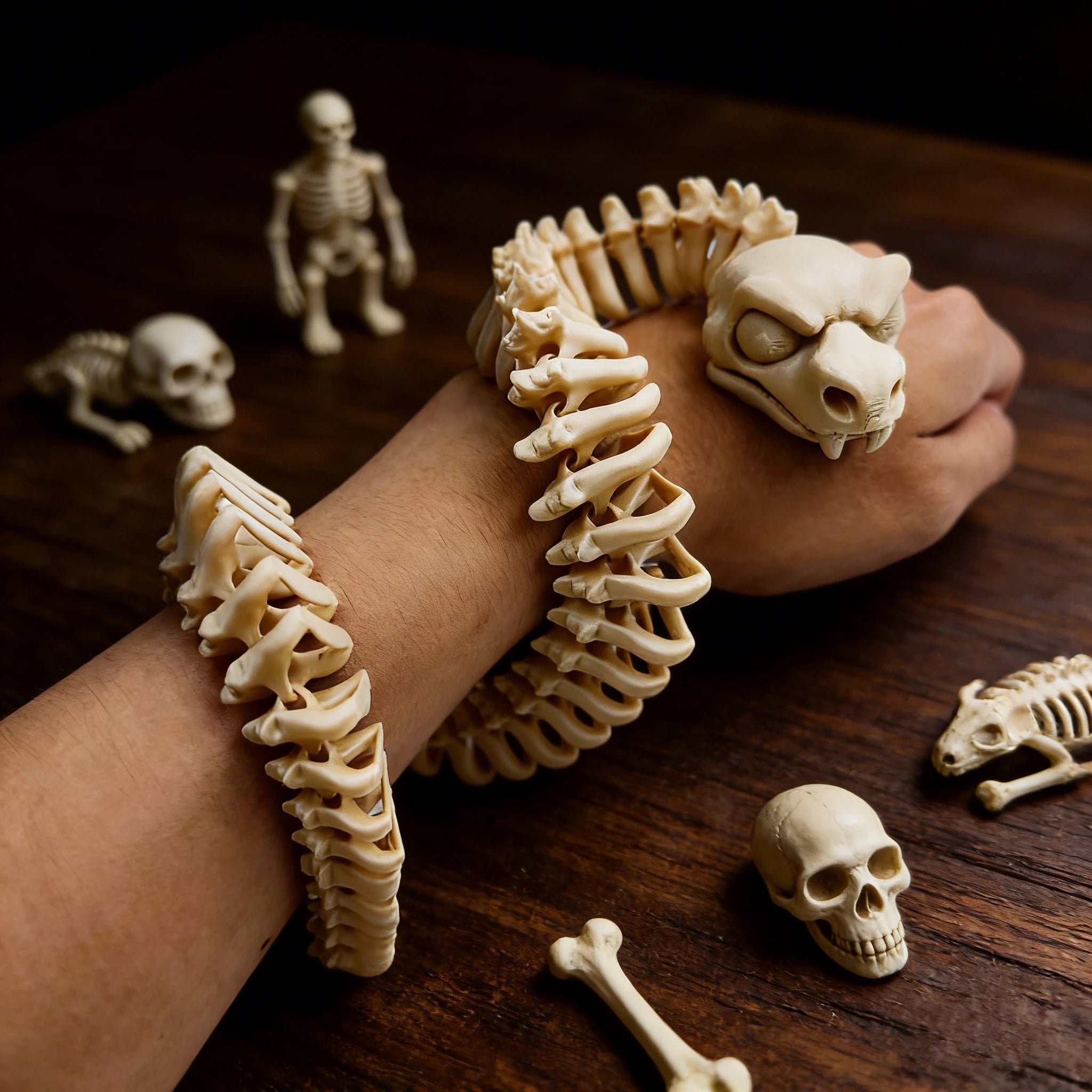 3D Printed Snake Skeleton Figurine Gothic Decor Movable Joints Desktop Ornament Collectible Home Decoration Oasis Select