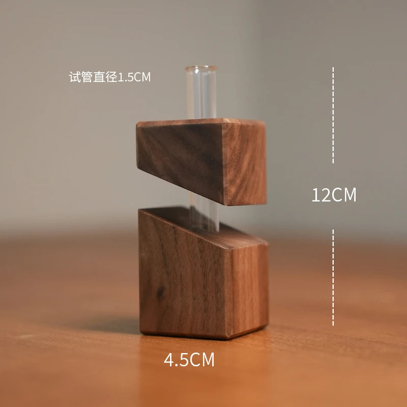 Solid Wood Creative Art Tabletop Geometric Flower Ware Nordic Dry Vase Glass Wall Hanging Vase Decoration Pieces Oasis Select walnut