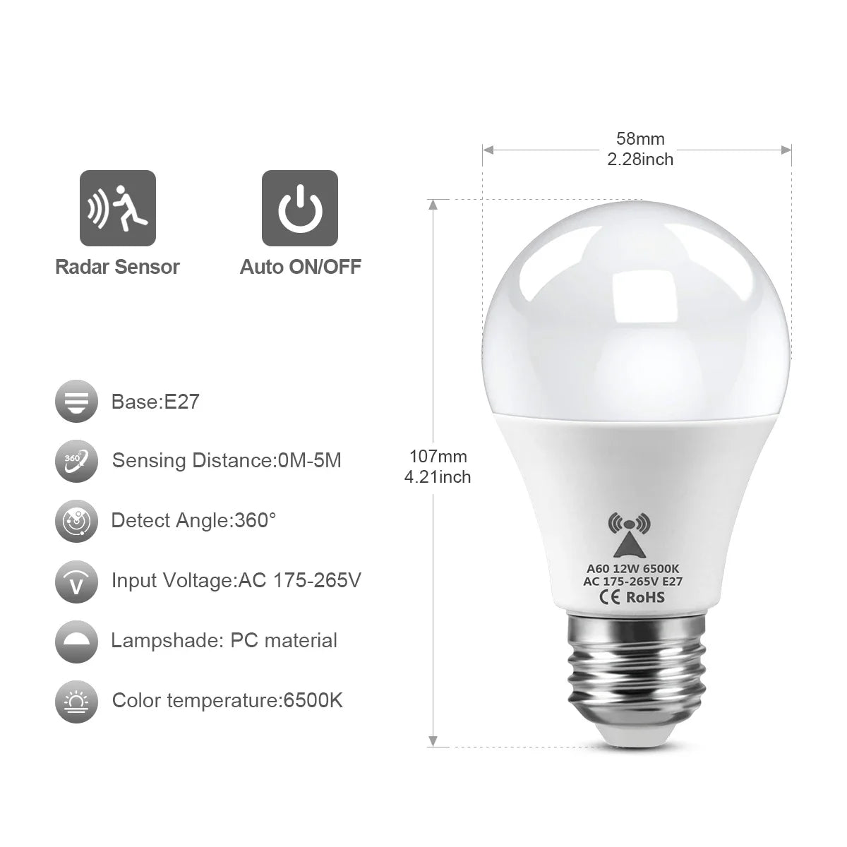 Energy Saving E27 LED Radar Sensitive Light Bulb 2-10Pcs 220V Auto On Off Radar Smart Detect Light Sensor Lamp For Doorway Stair Oasis Select
