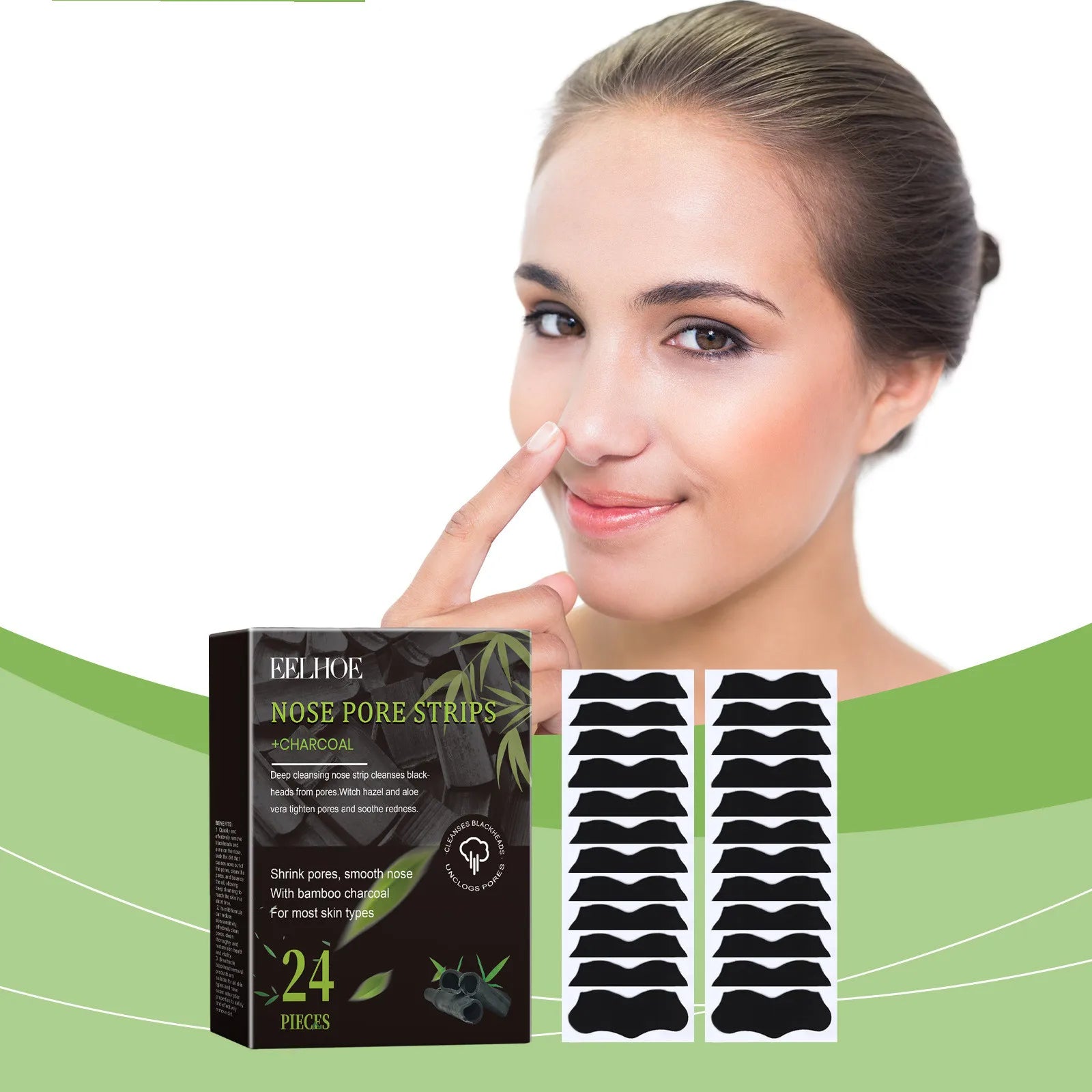 EELHOE Charcoal Bamboo Blackhead Nose Strips 24 Pack Blackhead Nose Strips Oasis Select