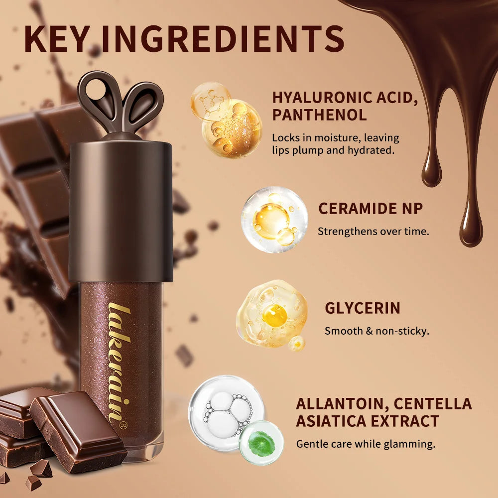 Lakerain Chocolate Rabbit Lip Gloss Mirror Effect Moisturizing Smooth Non-Sticky Long Lasting Hydration Lippy Bunny Lipstick Oasis Select