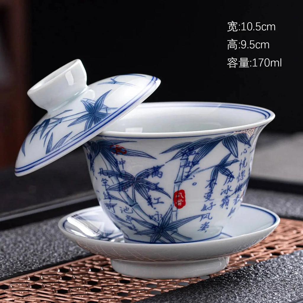 Ceramic Three-Talent Gaiwan Home Single Tea Maker Tea Cup Chinese Style Kung Fu Tea Set with Lid Tea Cup Gaiwan Oasis Select Leaf Covered Bowl