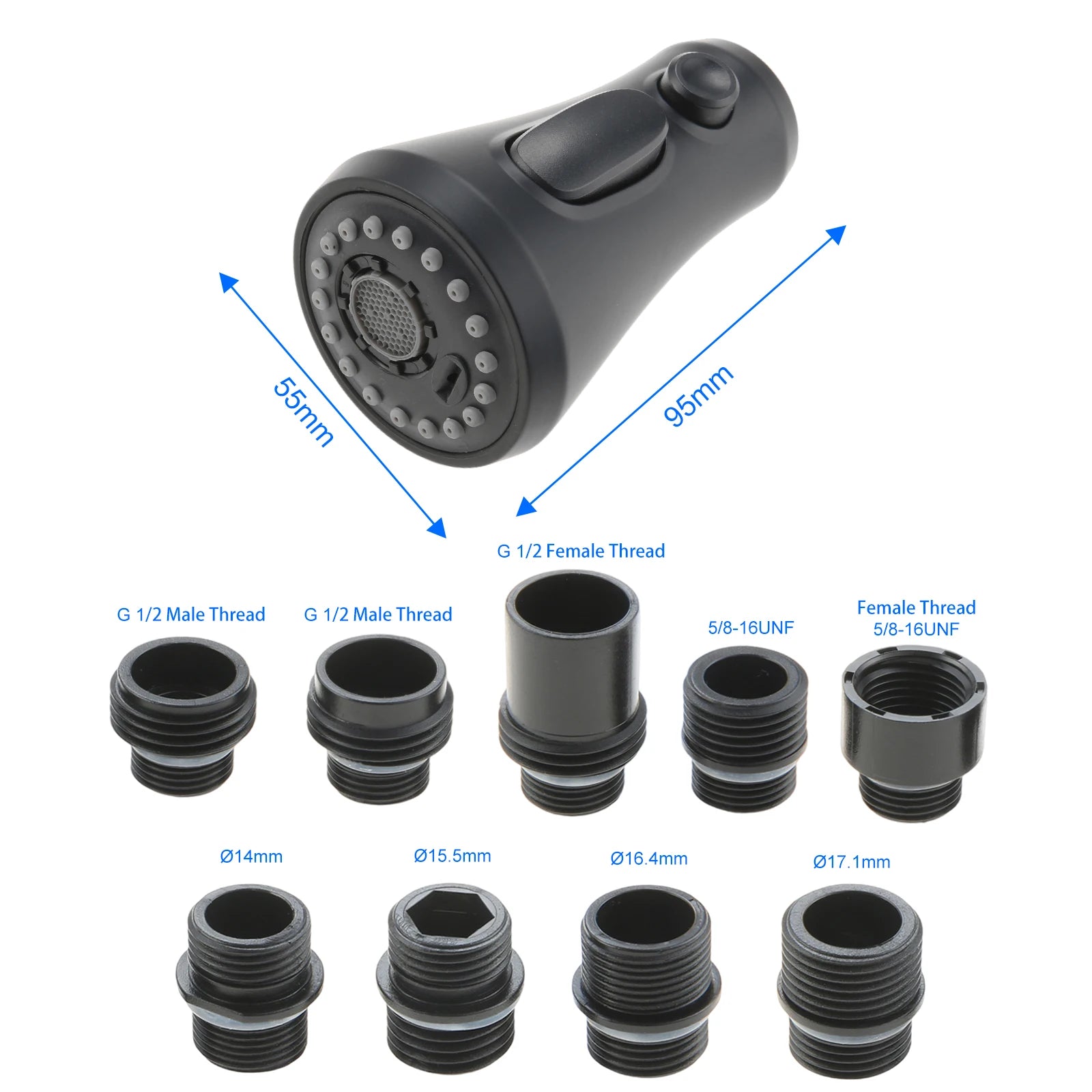1Set 3-Function Kitchen Faucet Sprayer Nozzle ABS Brushed Nickel Multi Mode Aerator Replacement for Sink Basin Faucet Oasis Select Black