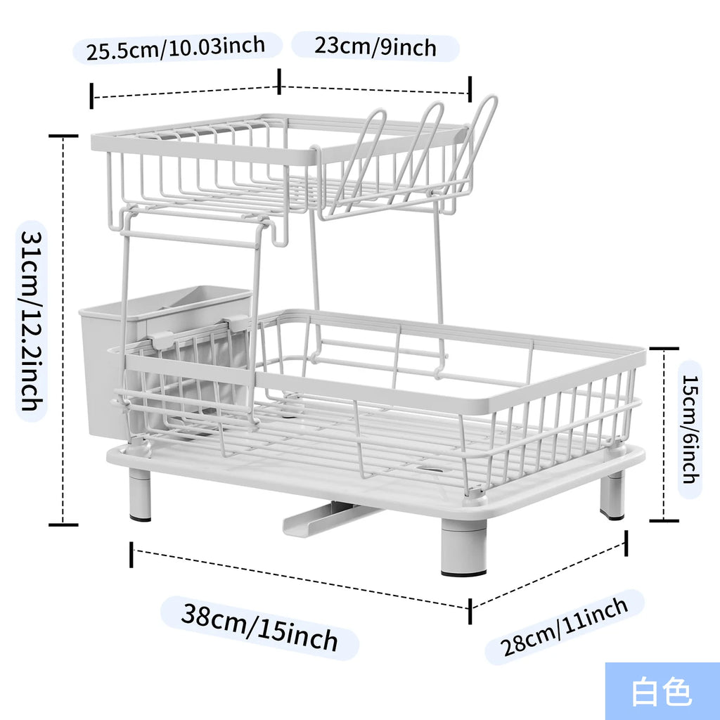 Kitchen Drain Dish Shelf Household Bowls, Chopsticks, Knives and Forks Storage Rack Cup Rack Countertop Drying Dish Shelf Drain Oasis Select White