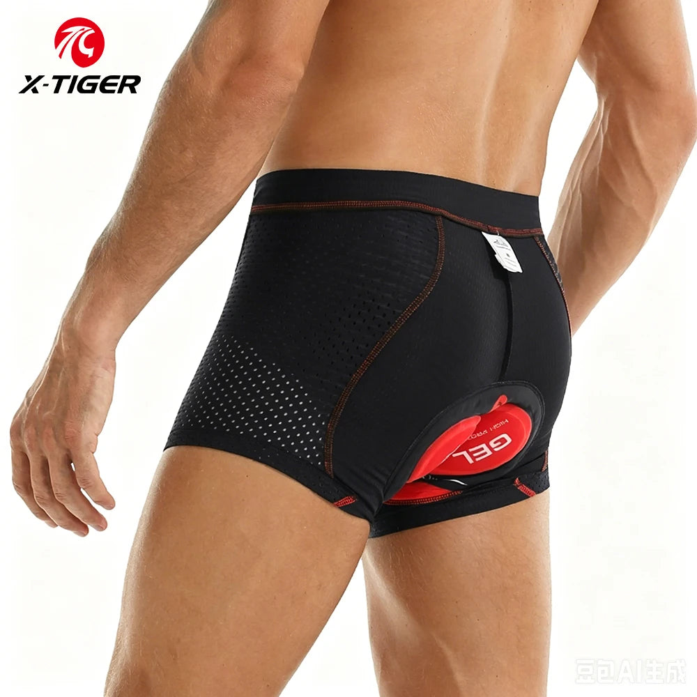 X-TIGER Men's Padded Cycling Underwear 5D Gel Cushioning MTB Boxer Shorts Breathable Road Bike Underwear Cycling Shots Ciclismo Oasis Select Red XXXL