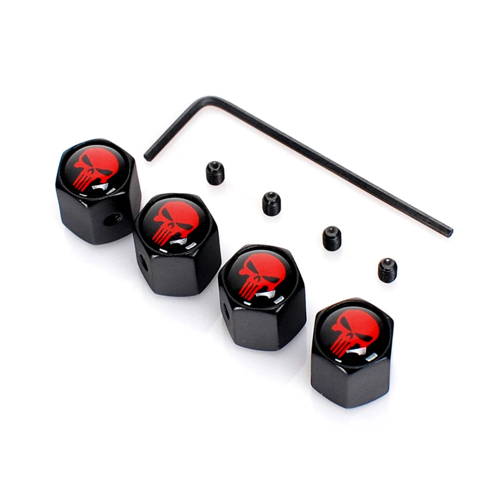 4Pcs/Set Car Styling Zinc Alloy Anti-theft Skull Style Car Tire Valve Caps Wheel Tires Tire Stem Air Cap Airtight Covers Oasis Select Black Red