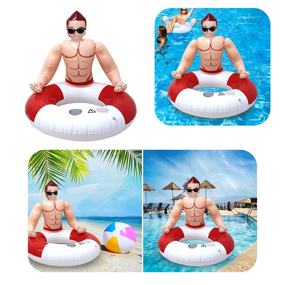 Muscle Men Inflatable Swim Ring Leakproof Blow Up Swim Tube with Cup Holder Swimming Rings Floaties for Kids Youth Adults Oasis Select