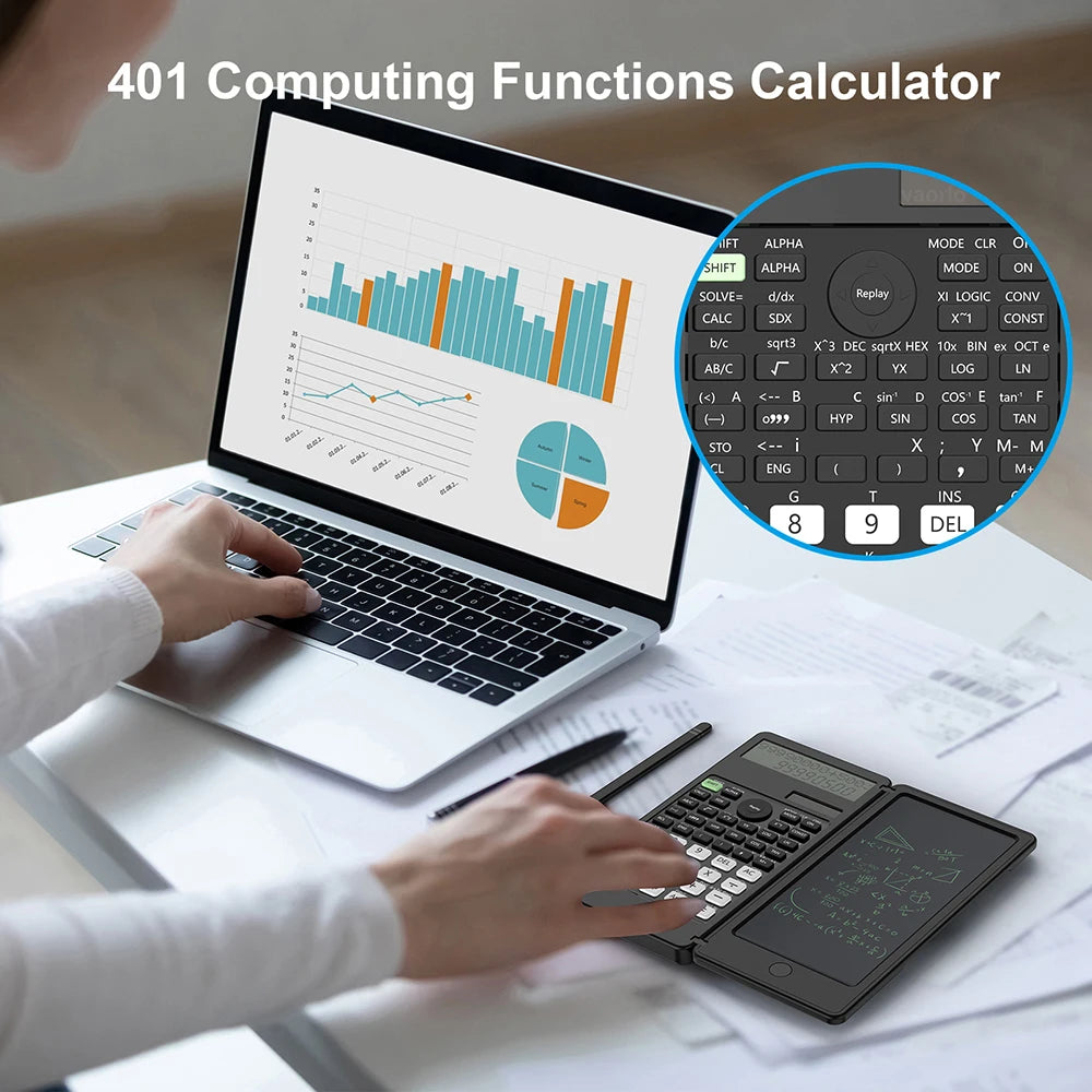 Solar Scientific Calculator With 6 Inch Writing Tablet Foldable 401 Computing Functions Professional Calculators PK 991MS 991ES Oasis Select