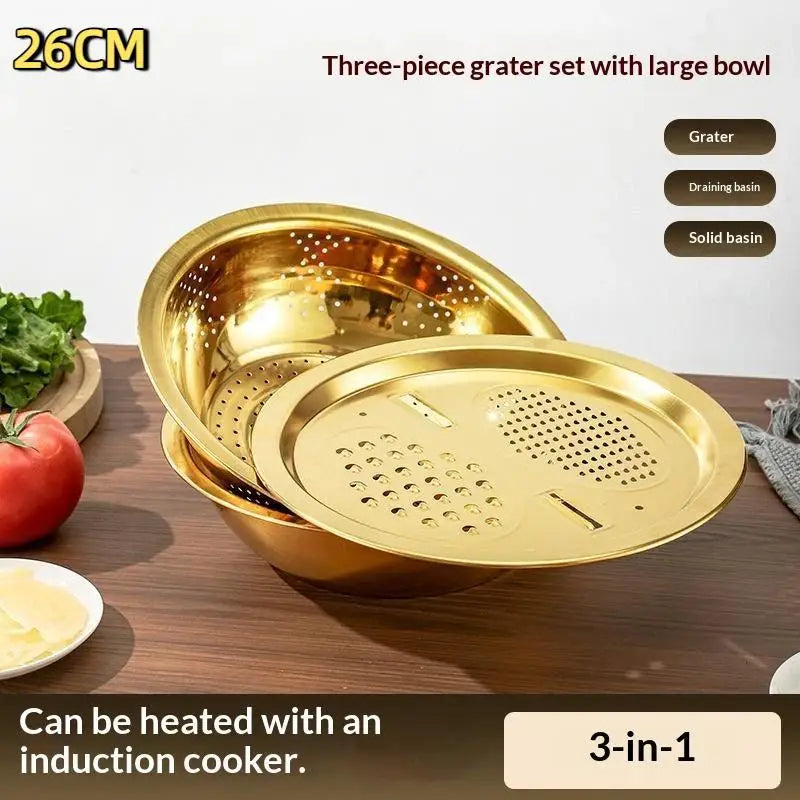 3 In 1 Food Safe Stainless Steel Vegetable Cutter Set Easy Operate Slicer Shredder for Home Kitchen Daily Cooking Use Oasis Select B