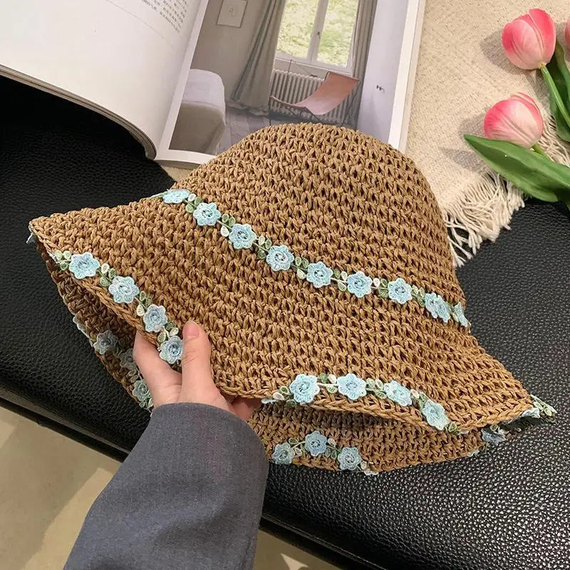 Foldable Summer Straw Sun Hat for Women UV Protection Wide Brim Lightweight Beach Garden Vacation Headwear Oasis Select D one size
