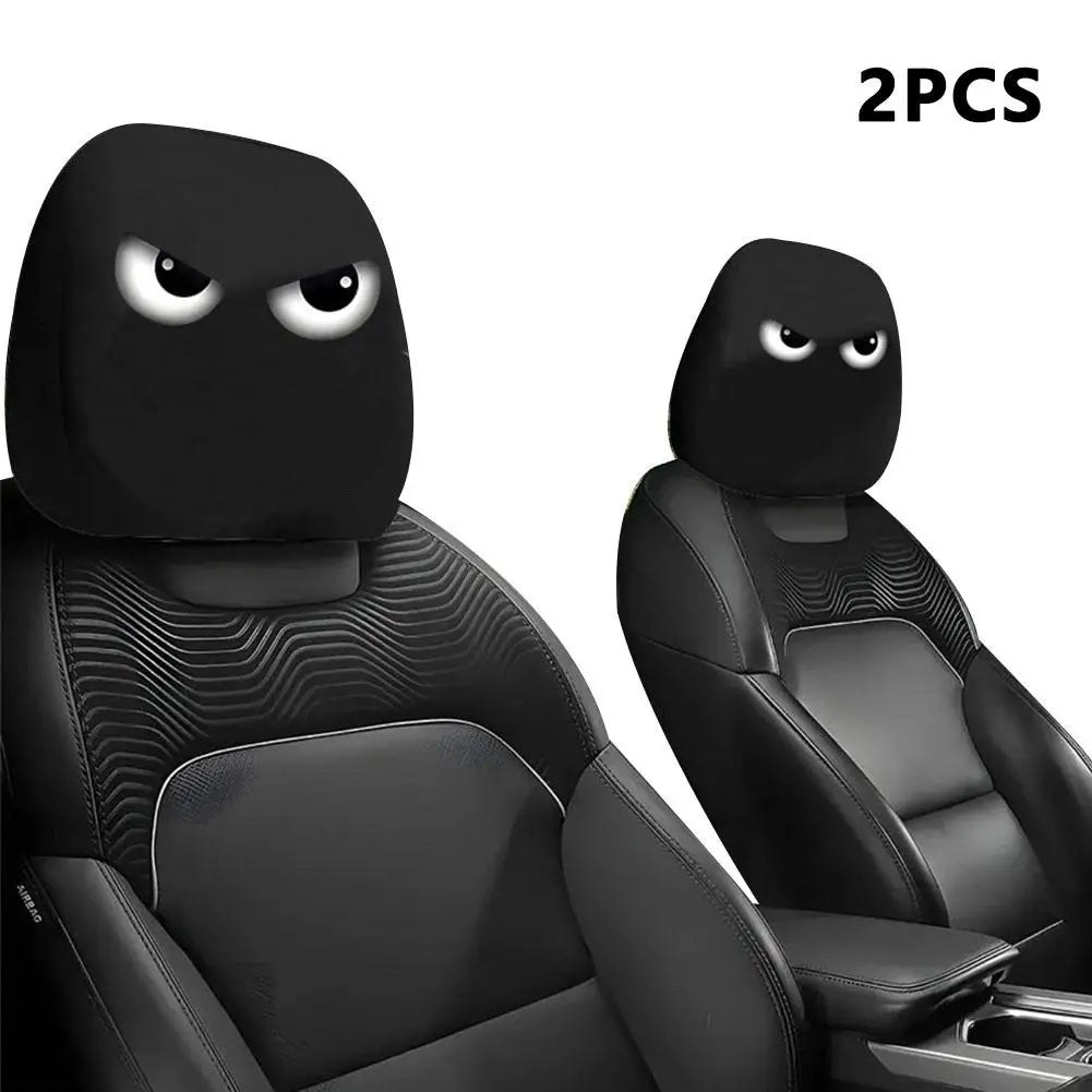 2pcs Halloween Decoration Black Skull Car Print Headrest Cover Universal Stretchy Spooky Fun Universal Head Cover Auto Parts Oasis Select 2pcs F