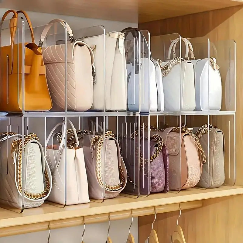 Purse Storage Organizer for Closet 4 Slots Clear Shelf Dividers Clutch Dividers Bag Storage Shelf Bag Organizer for Home Kitchen Oasis Select