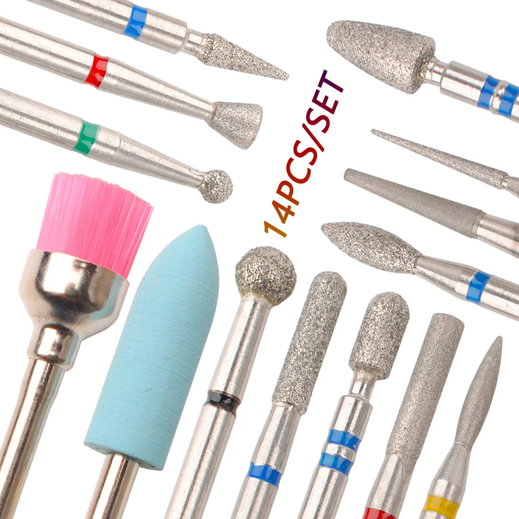 14pcs/set Nail Drill Machine Bit Nail Gel Removal Polishing Tools Pedicure Manicure Rotary Grinding Buffer Polisher Oasis Select