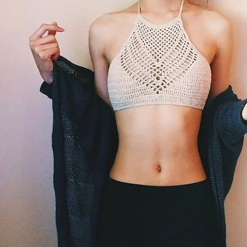 Hand Crochet Bikini Womens Sexy Beach Handmade Crochet Wrap Neck Bikini Bra Swimwear Swimwear Beachwear Womens Tops Oasis Select