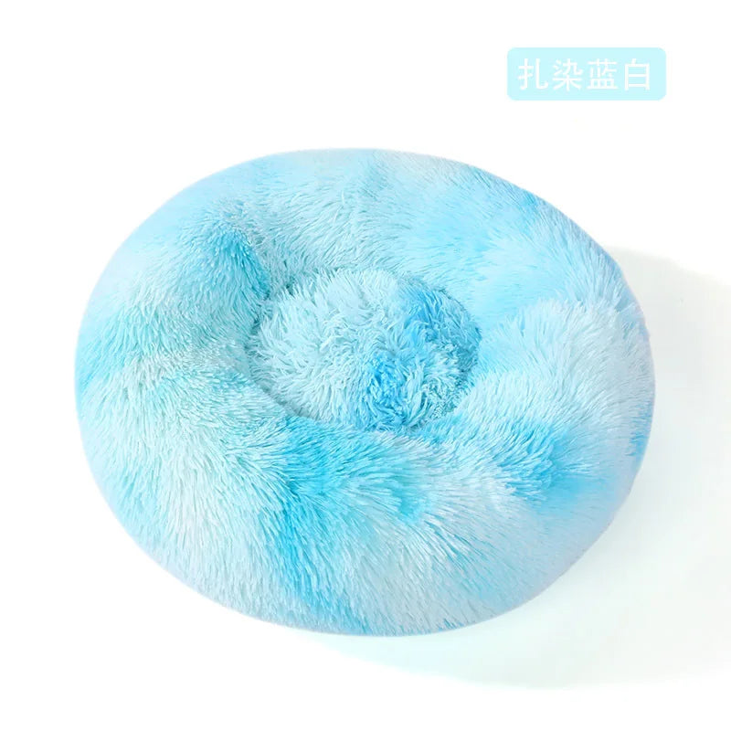 Plush Pet Bed for Dogs Cats Winter Warm Long Plush Pet Nest Cozy Dog Bed Mat Soft Pet Sleeping Bed for Small Medium Dogs Cats Oasis Select Tie-dye blue white D 40CM