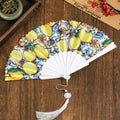 Portable Fruit Pattern Folding Hand Fan Plastic Frame Fabric Fan With Tassel Summer Cooling Fans Dance Performance Home Decor Oasis Select 10