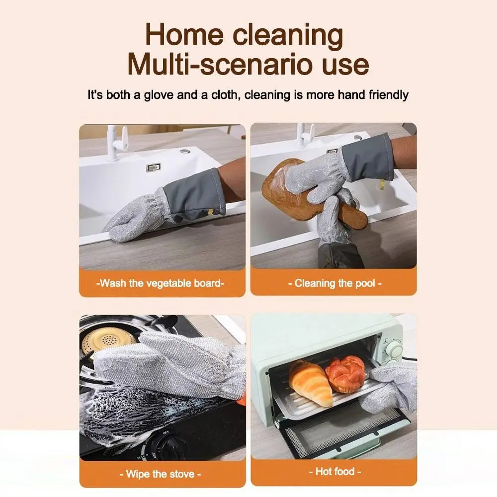 Thickened Silver Thread Dishwashing Gloves Non-stick Multi-functional Dishwashing Gloves Waterproof Kitchen Cleaning Gloves Oasis Select