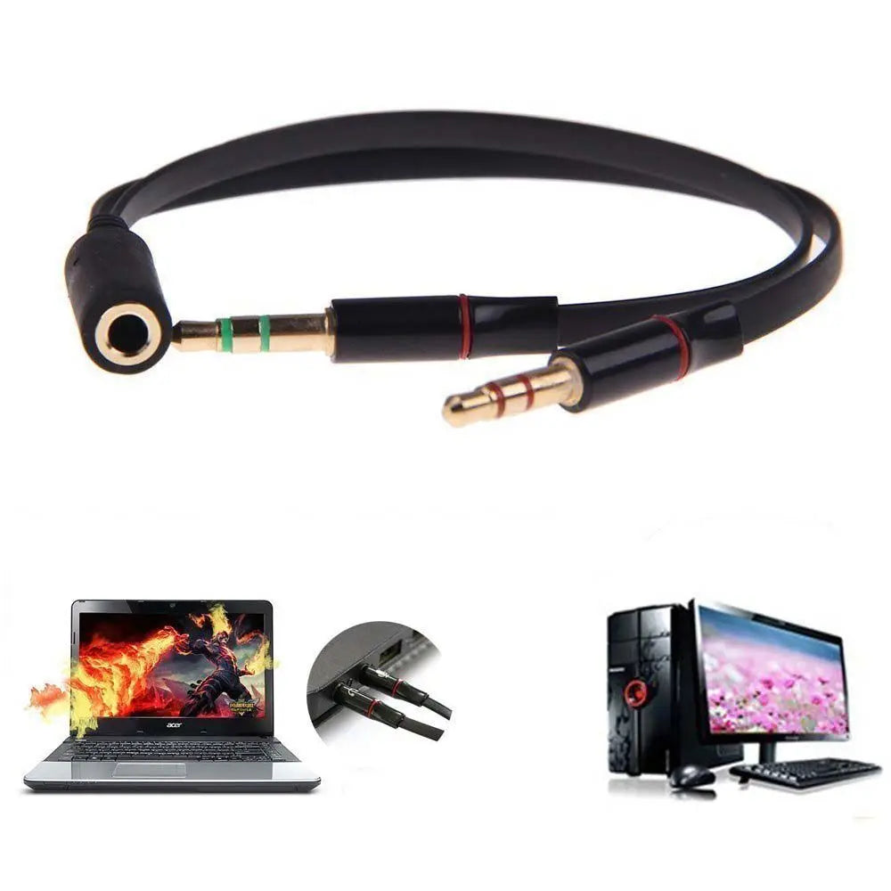 To Laptop PC 1 Female to 2 male Micphone Audio Cable 3.5 mm Y Splitter Adapter Oasis Select