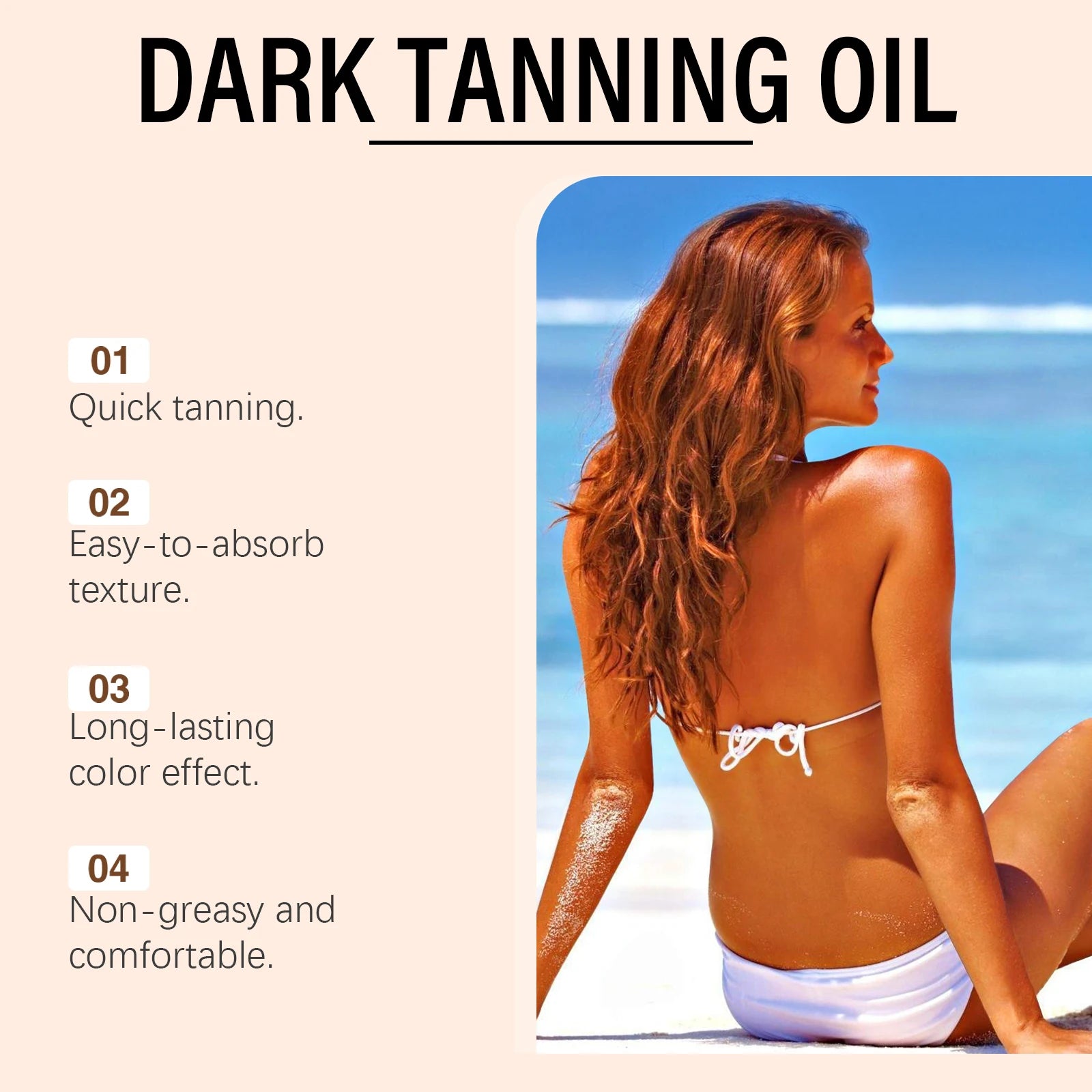 OCEAURA Coconut Dark Tanning Oil Long Lasting Bronzer Outdoor Summer Beach Brown Long Lasting Sunless Fake Tan Body Lotion 100m Oasis Select