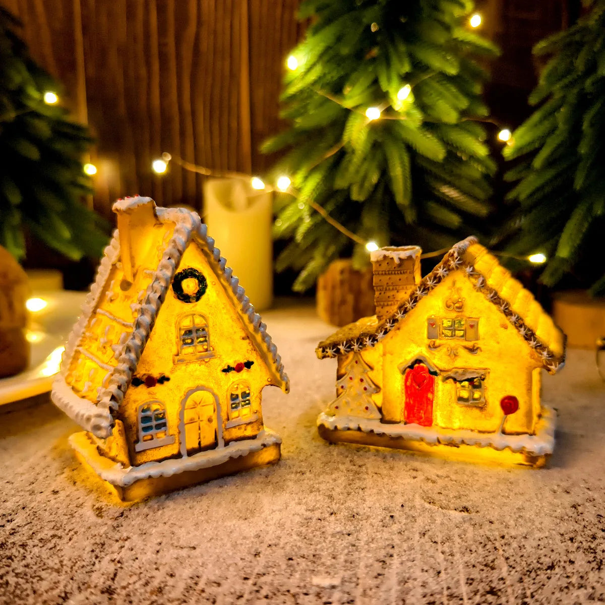 New Christmas Resin Small Houses Micro-landscape LED Illuminated Houses Christmas House Desktop Ornaments Christmas Decorations Oasis Select