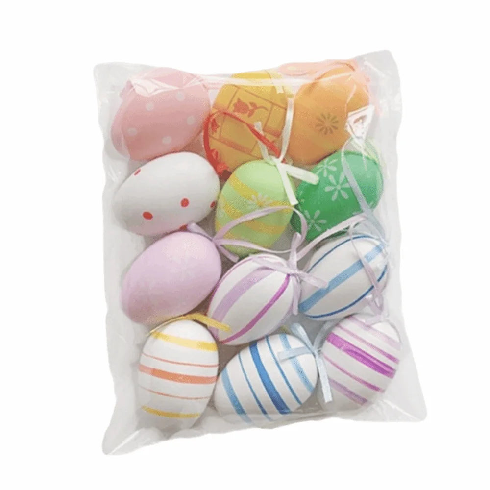 12-Piece Hand Painted Cartoon Easter Egg Hanging Ornaments