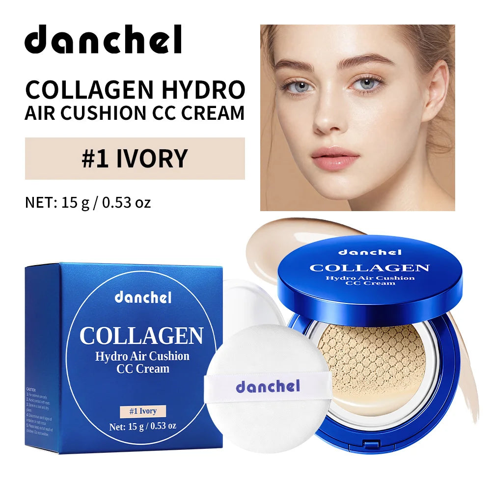 Collagen Air Cushion CC Cream Long-Lasting Hydration Buildable Coverage Foundation Natural Light Brightening Effect Face Makeup Oasis Select 1 Ivory