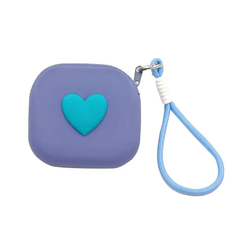 Heart Silicone Coin Purse Organizer Pouch with Woven Lanyard