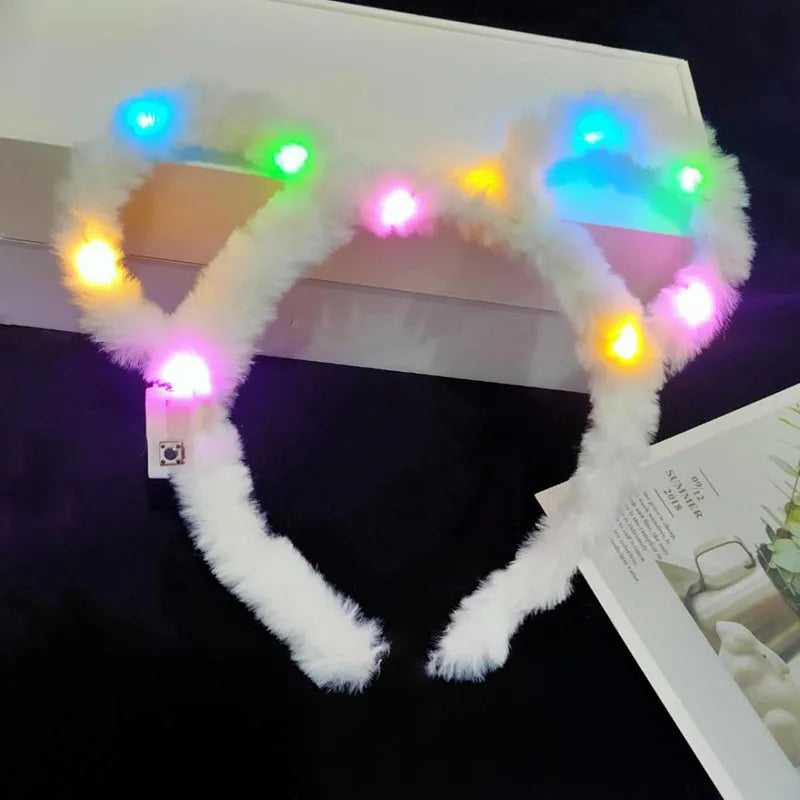 Women Girls LED Bunny Ears Hairband Easter Light Up Headbands Halloween Glow Party Supplies Wedding Festival Oasis Select White