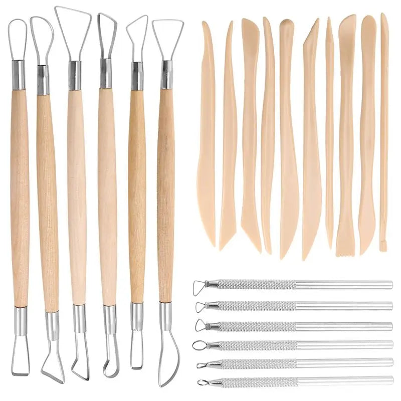 LIKE WISH Pottery Clay Sculpting Tools, 22Pcs Wooden Handle Pottery Carving Tools & Metal Scraper & Plastic Clay Shaping Tools Oasis Select Default Title