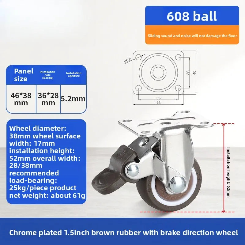 1 1.25 1.5 2 Inch Furniture Caster Soft Rubber Universal Wheel Swivel Caster Roller Wheel For Platform Trolley Accessories Oasis Select brak orientation 1.0 Inch