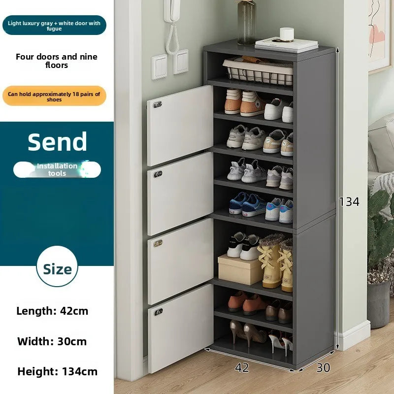 Shoe rack narrow vertical dustproof large capacity storage locker small apartment multi-layer shoe cabinet Oasis Select Dark Grey-134CM-B