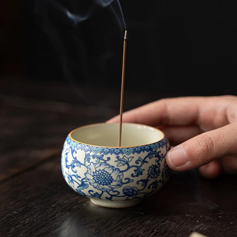 Chinese Style Ru Ware Lotus Incense Holder Desktop Sandalwood Censer Home Indoor Aromatherapy Ornament for Meditation Oasis Select