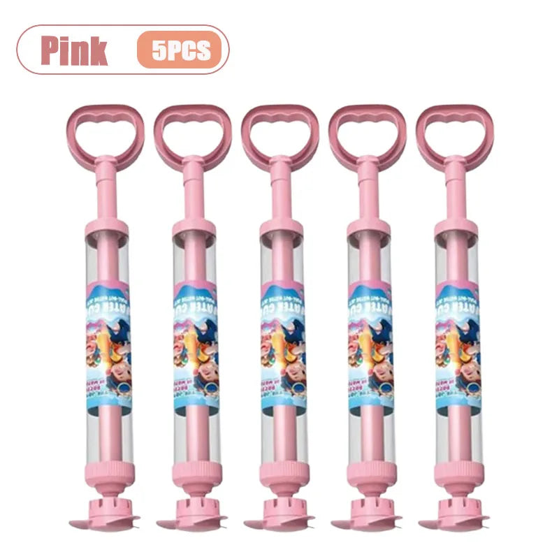 Large Capacity Double Nozzle Water Spray Toy for Kids Water Fight Splash Blaster Pull String Outdoor Summer Beach Play Oasis Select Pink-5PCS