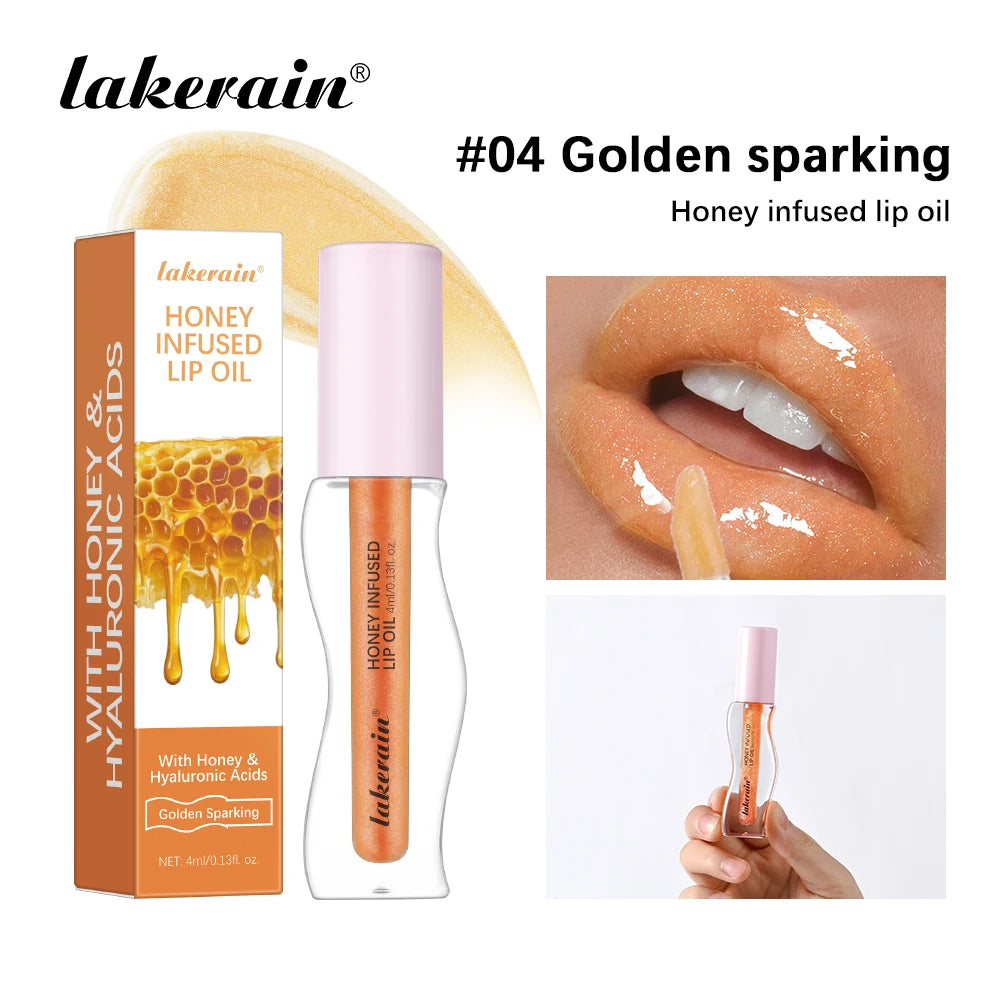 Crystal Fruit Honey Essence Lip Oil Sexy Plump Lip Jelly Strawberry Tinted Lip Liquid Waterproof Moisturize Oil Lipgloss Makeup Oasis Select 04 GOLDEN SPARKING