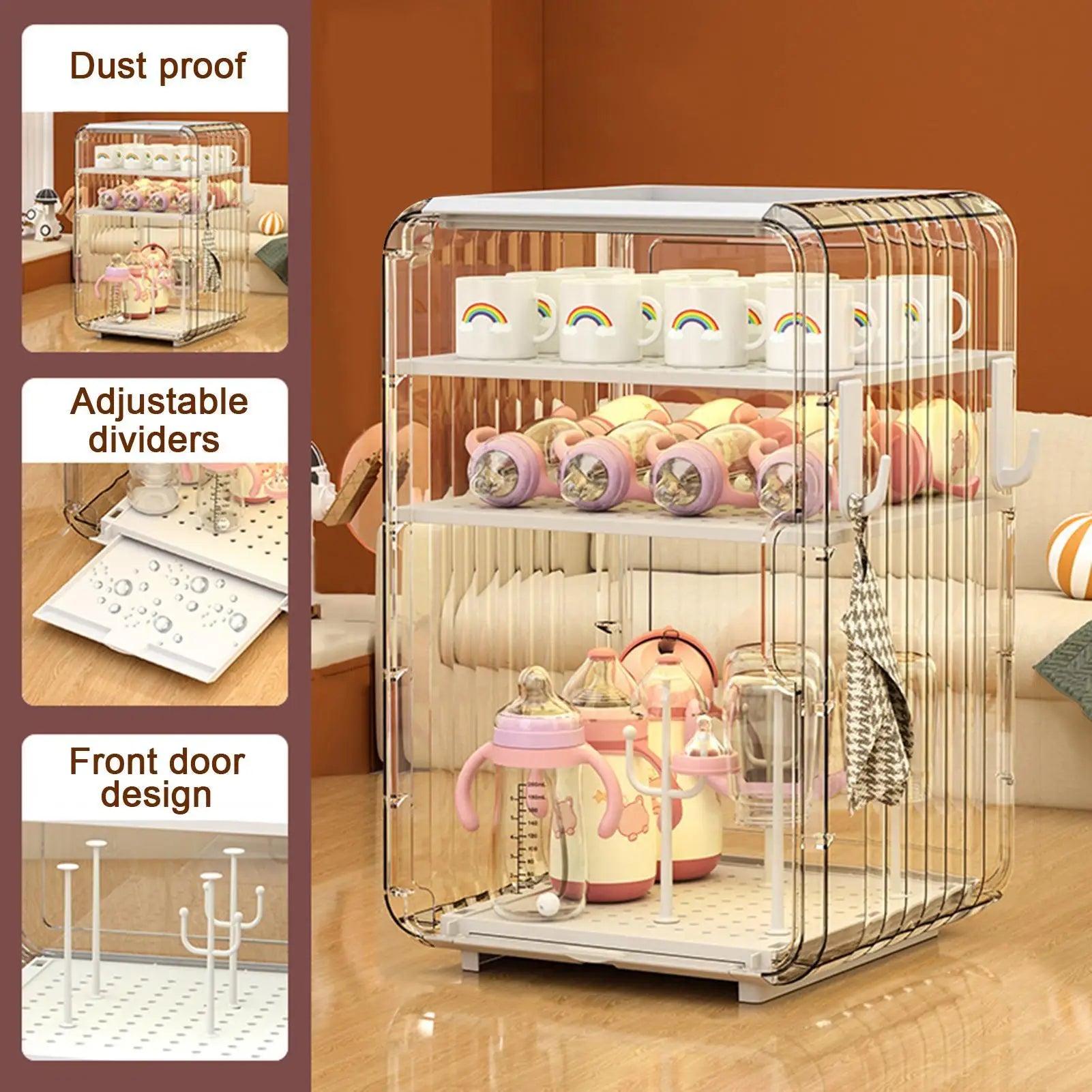 Baby Bottle Storage Organizer Toddler Cutlery Organizer Clear Dustproof Bottle Holder for Kitchen Bathroom Table Bedroom Fridge Oasis Select