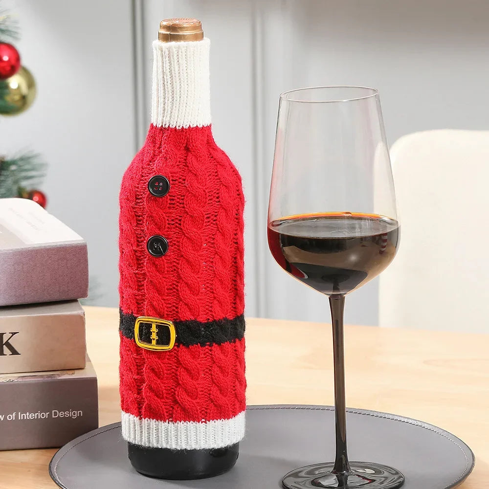New Christmas decorations Knitted striped creative wine bottle sleeve Kitchen restaurant wine bottle dress up gift bag Oasis Select B