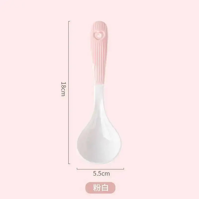 Heart Ceramic Spoon Thickened Handle Non-Scalding Large Soup Spoon Porridge Spoon Rice Spoon Tablespoon Kitchen Tablewear Oasis Select Color Chalk White
