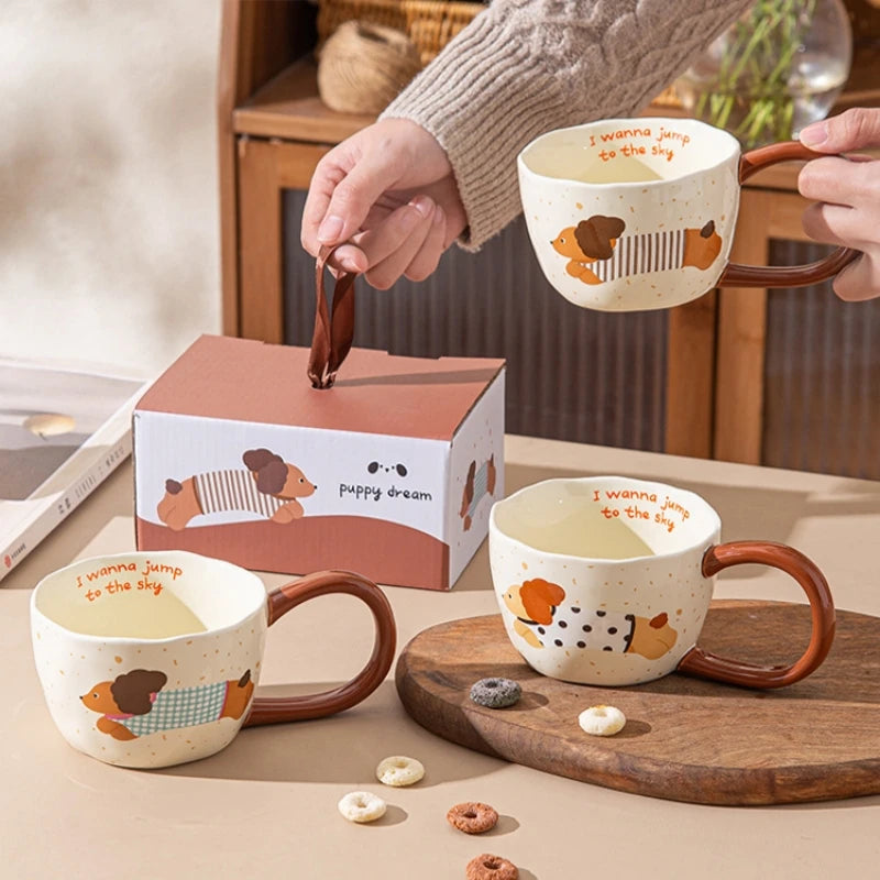 300ML Ceramic Mugs Coffee Cups Milk Tea Cup Ins Korean Style Oatmeal Breakfast Mug Drinkware Kitchen Afternoon Teacup Gifts Oasis Select