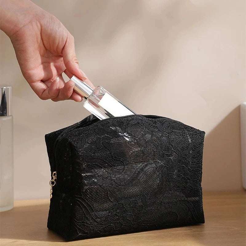 Lace Mesh Women's Makeup Bag Large Capacity Cosmetic and Jewelry Organizer Bag Zipper Square Portable Toiletry Bag Makeup Case Oasis Select